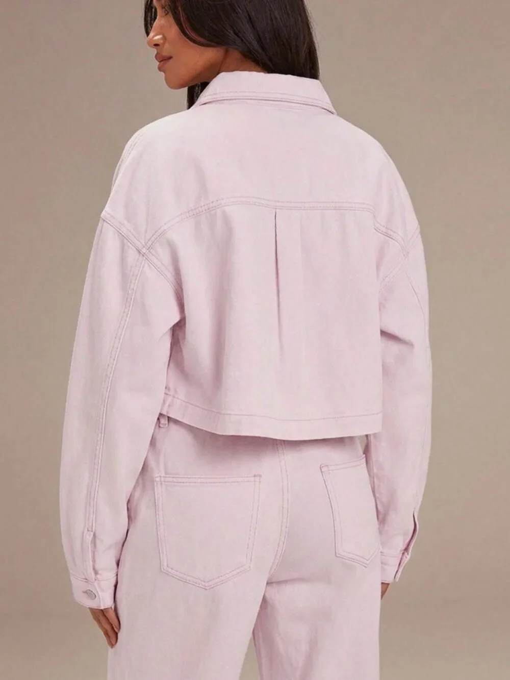 Baby Pink Casual Women's Denim Denim Shirt